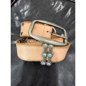 Genuine linea pelle leather Rhinestone Studded Buckle Silver Tone M Hand made